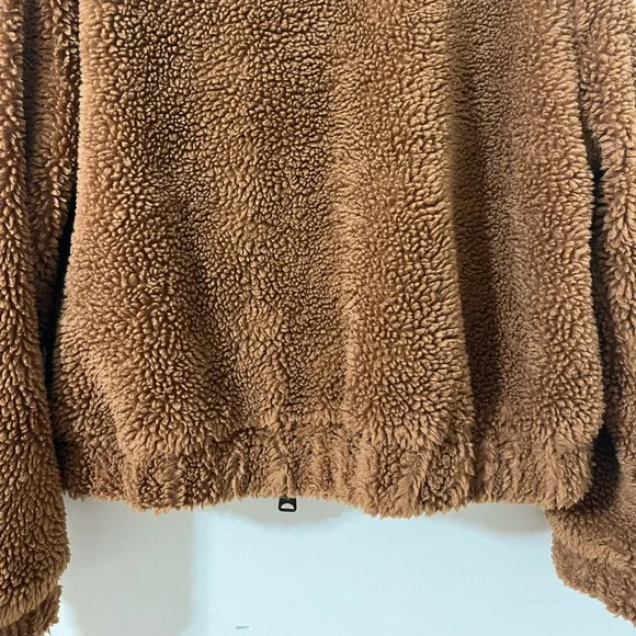 Urban Outfitters Willow Fuzzy Brown Drawstring Teddy Full Zip Cropped Jacket S - Picture 9 of 11